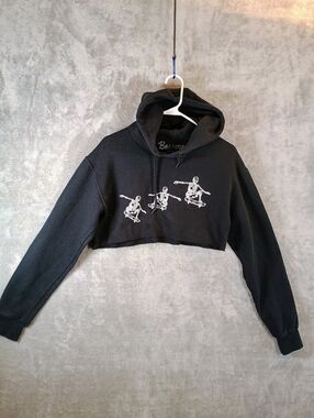 Bowery Black Cropped Hoodie with Skeleton Design Small